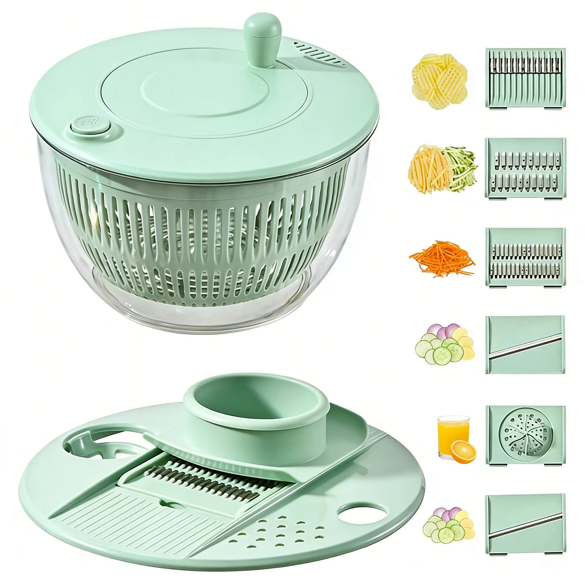 Large 3‑in‑1 Salad Spinner, Fruit & Vegetable Washing Strainer Bowl, Lettuce Dryer with 5‑Blade Slicer & Egg Yolk Separator, 5.3 Qt Multi‑Function Salad Prep Bowl, Practical Kitchen Gadget Set #SummerVibes