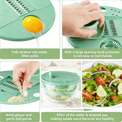 Large 3‑in‑1 Salad Spinner, Fruit & Vegetable Washing Strainer Bowl, Lettuce Dryer with 5‑Blade Slicer & Egg Yolk Separator, 5.3 Qt Multi‑Function Salad Prep Bowl, Practical Kitchen Gadget Set #SummerVibes