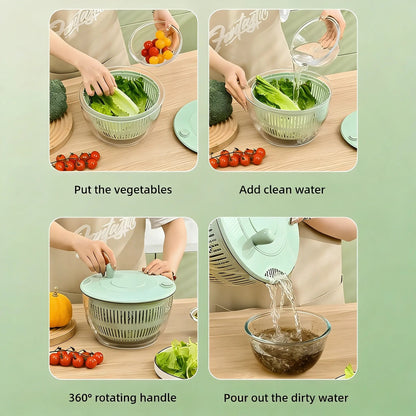 Large 3‑in‑1 Salad Spinner, Fruit & Vegetable Washing Strainer Bowl, Lettuce Dryer with 5‑Blade Slicer & Egg Yolk Separator, 5.3 Qt Multi‑Function Salad Prep Bowl, Practical Kitchen Gadget Set #SummerVibes