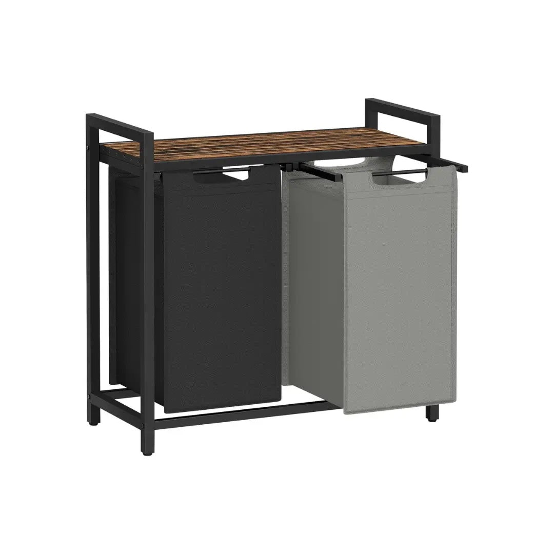 Metal Frame Laundry Sorter Hamper with Top Storage Shelf, 2/3 Compartment Classification Laundry Basket, Detachable Pull-out Wash Bags Available, 2 Grid 46L / 3 Grid 38L Capacity, Adjustable Steel Structure Household Plastic Sundries Storage Organizer