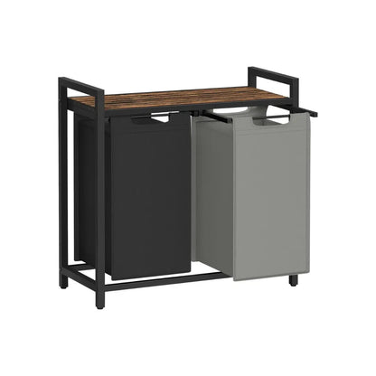 Metal Frame Laundry Sorter Hamper with Top Storage Shelf, 2/3 Compartment Classification Laundry Basket, Detachable Pull-out Wash Bags Available, 2 Grid 46L / 3 Grid 38L Capacity, Adjustable Steel Structure Household Plastic Sundries Storage Organizer