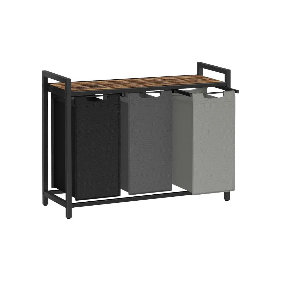Metal Frame Laundry Sorter Hamper with Top Storage Shelf, 2/3 Compartment Classification Laundry Basket, Detachable Pull-out Wash Bags Available, 2 Grid 46L / 3 Grid 38L Capacity, Adjustable Steel Structure Household Plastic Sundries Storage Organizer