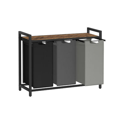 Metal Frame Laundry Sorter Hamper with Top Storage Shelf, 2/3 Compartment Classification Laundry Basket, Detachable Pull-out Wash Bags Available, 2 Grid 46L / 3 Grid 38L Capacity, Adjustable Steel Structure Household Plastic Sundries Storage Organizer