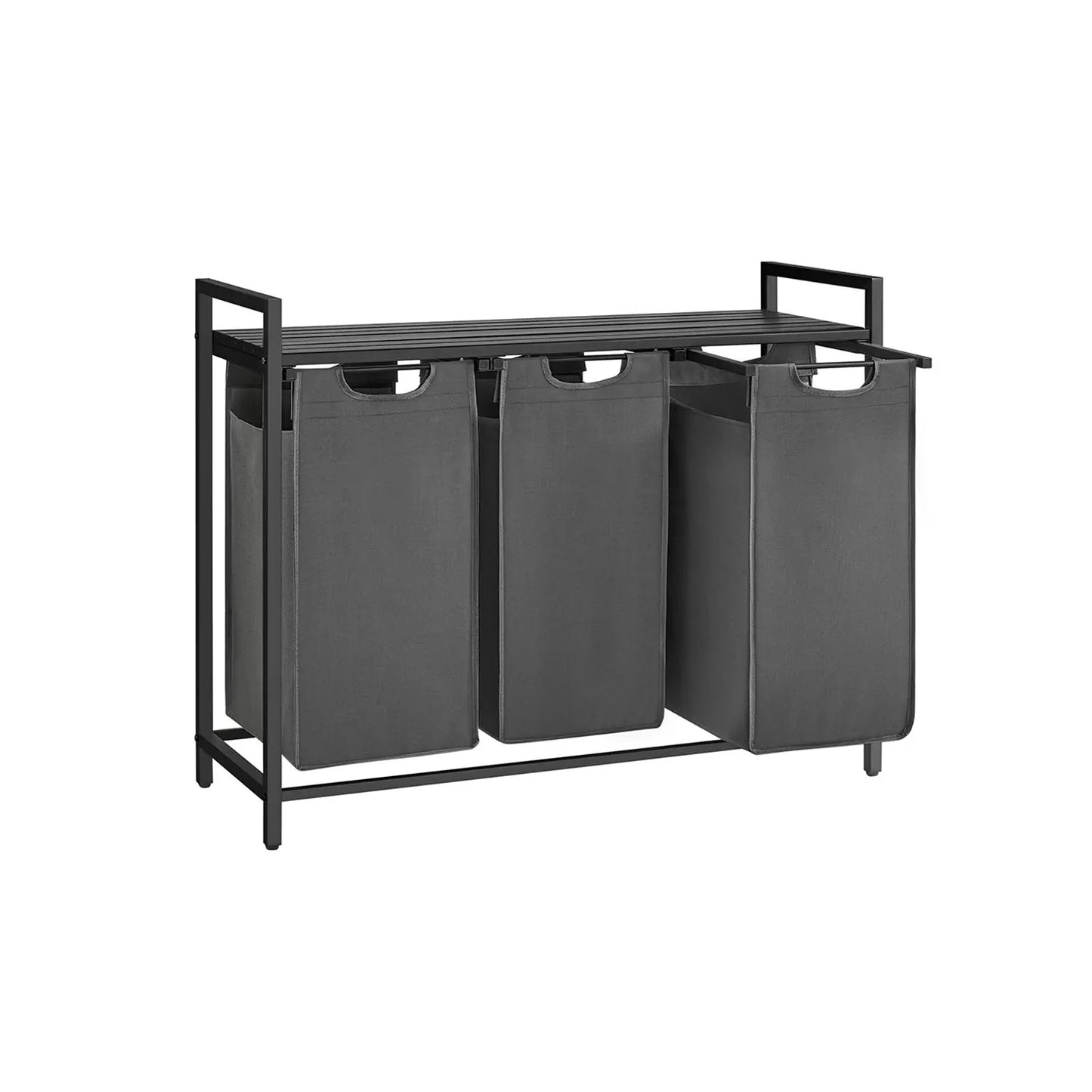 Metal Frame Laundry Sorter Hamper with Top Storage Shelf, 2/3 Compartment Classification Laundry Basket, Detachable Pull-out Wash Bags Available, 2 Grid 46L / 3 Grid 38L Capacity, Adjustable Steel Structure Household Plastic Sundries Storage Organizer