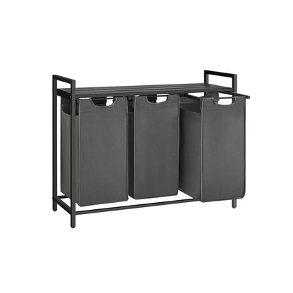 Metal Frame Laundry Sorter Hamper with Top Storage Shelf, 2/3 Compartment Classification Laundry Basket, Detachable Pull-out Wash Bags Available, 2 Grid 46L / 3 Grid 38L Capacity, Adjustable Steel Structure Household Plastic Sundries Storage Organizer