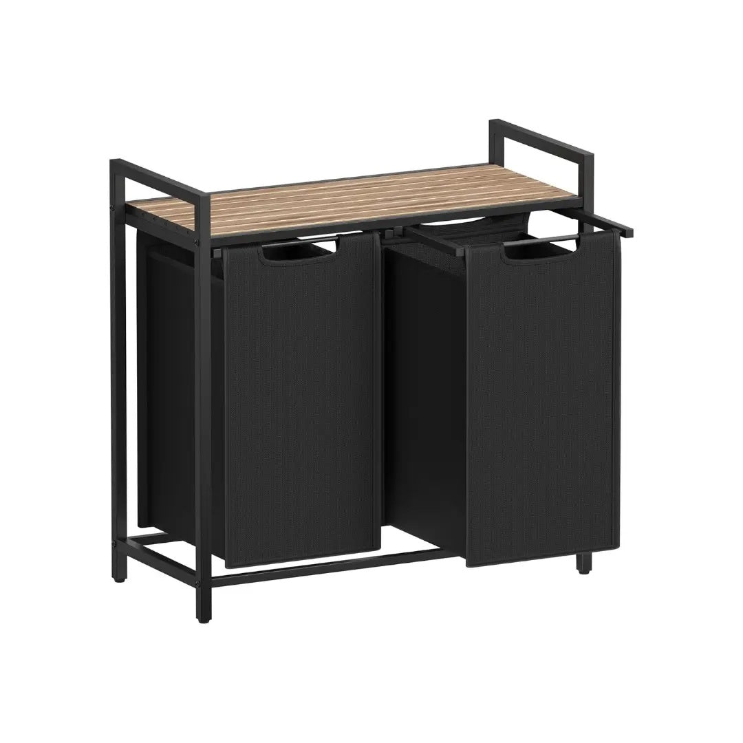 Metal Frame Laundry Sorter Hamper with Top Storage Shelf, 2/3 Compartment Classification Laundry Basket, Detachable Pull-out Wash Bags Available, 2 Grid 46L / 3 Grid 38L Capacity, Adjustable Steel Structure Household Plastic Sundries Storage Organizer