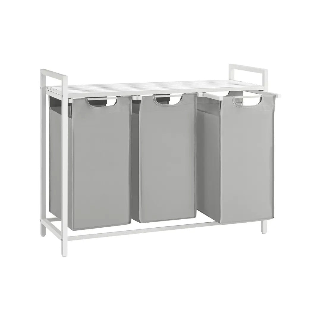 Metal Frame Laundry Sorter Hamper with Top Storage Shelf, 2/3 Compartment Classification Laundry Basket, Detachable Pull-out Wash Bags Available, 2 Grid 46L / 3 Grid 38L Capacity, Adjustable Steel Structure Household Plastic Sundries Storage Organizer