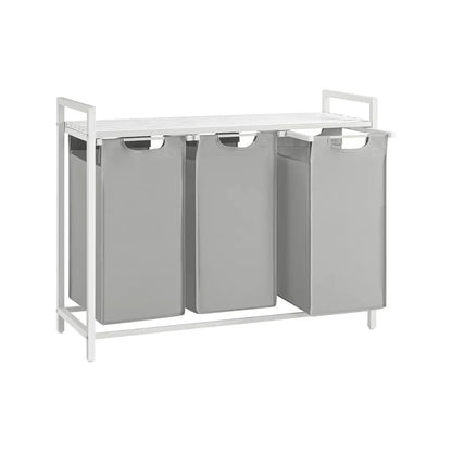 Metal Frame Laundry Sorter Hamper with Top Storage Shelf, 2/3 Compartment Classification Laundry Basket, Detachable Pull-out Wash Bags Available, 2 Grid 46L / 3 Grid 38L Capacity, Adjustable Steel Structure Household Plastic Sundries Storage Organizer