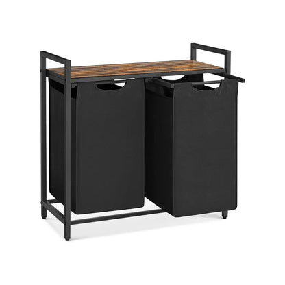 Metal Frame Laundry Sorter Hamper with Top Storage Shelf, 2/3 Compartment Classification Laundry Basket, Detachable Pull-out Wash Bags Available, 2 Grid 46L / 3 Grid 38L Capacity, Adjustable Steel Structure Household Plastic Sundries Storage Organizer