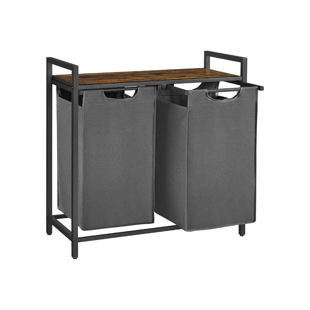 Metal Frame Laundry Sorter Hamper with Top Storage Shelf, 2/3 Compartment Classification Laundry Basket, Detachable Pull-out Wash Bags Available, 2 Grid 46L / 3 Grid 38L Capacity, Adjustable Steel Structure Household Plastic Sundries Storage Organizer