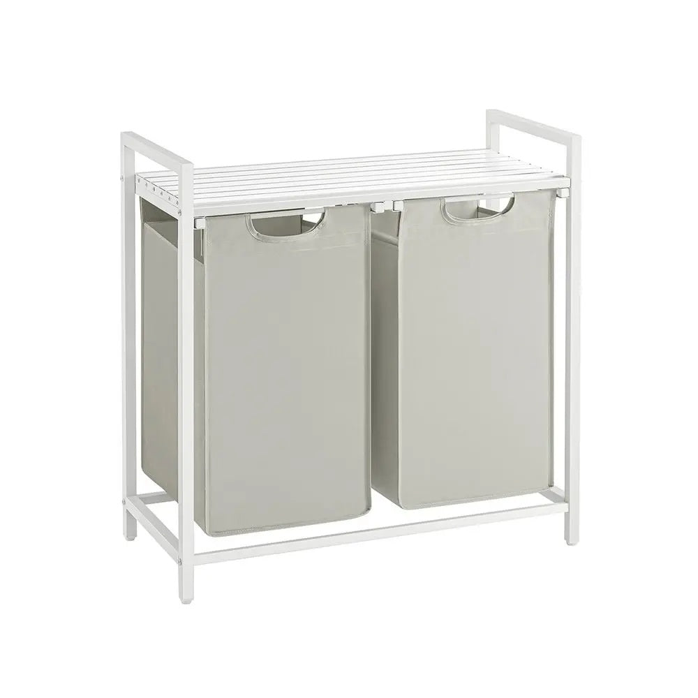 Metal Frame Laundry Sorter Hamper with Top Storage Shelf, 2/3 Compartment Classification Laundry Basket, Detachable Pull-out Wash Bags Available, 2 Grid 46L / 3 Grid 38L Capacity, Adjustable Steel Structure Household Plastic Sundries Storage Organizer
