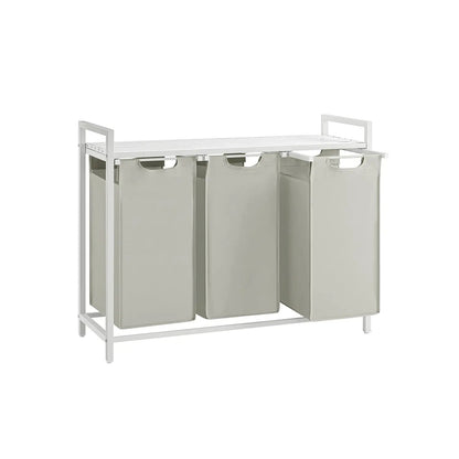 Metal Frame Laundry Sorter Hamper with Top Storage Shelf, 2/3 Compartment Classification Laundry Basket, Detachable Pull-out Wash Bags Available, 2 Grid 46L / 3 Grid 38L Capacity, Adjustable Steel Structure Household Plastic Sundries Storage Organizer