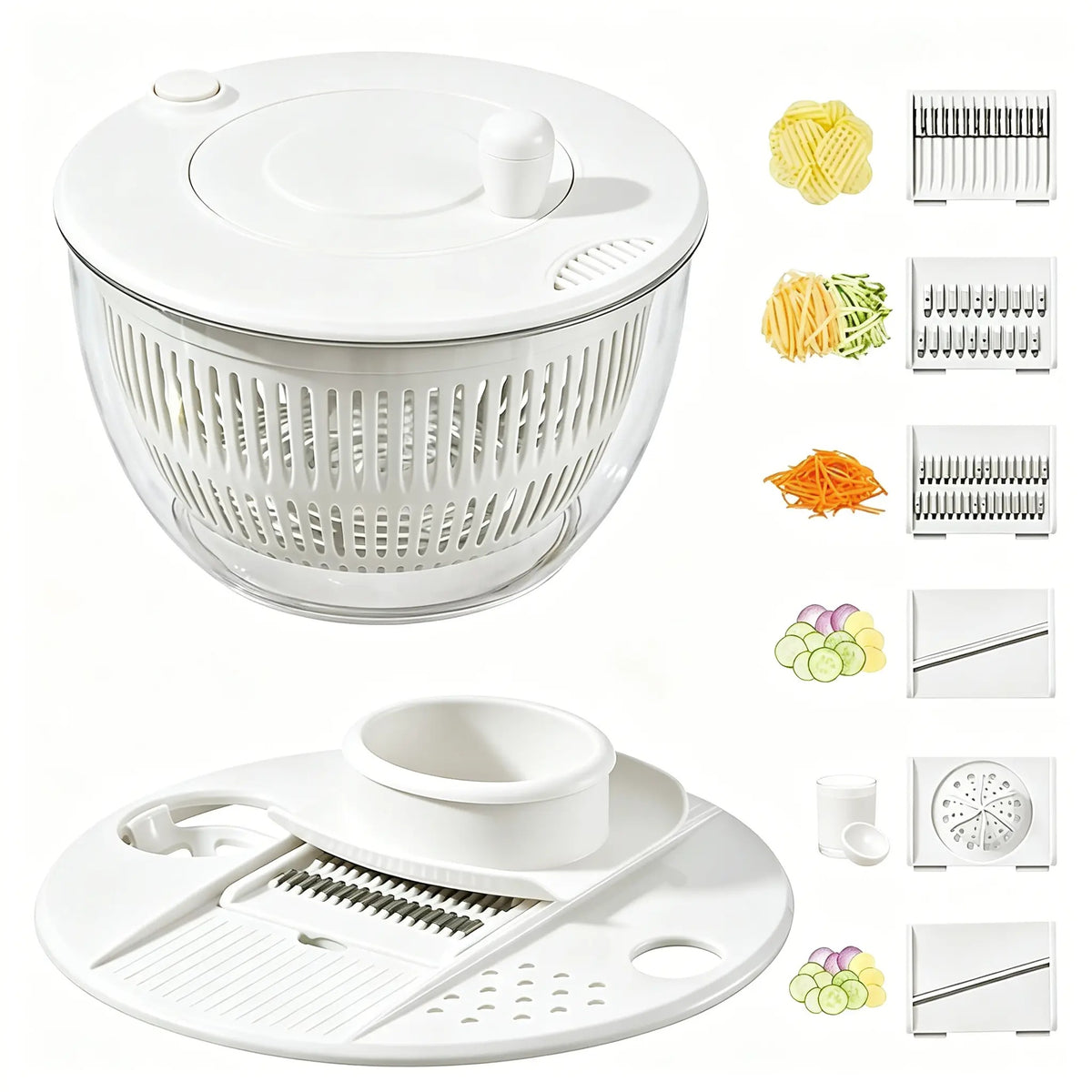 Large 3‑in‑1 Salad Spinner, Fruit & Vegetable Washing Strainer Bowl, Lettuce Dryer with 5‑Blade Slicer & Egg Yolk Separator, 5.3 Qt Multi‑Function Salad Prep Bowl, Practical Kitchen Gadget Set #SummerVibes