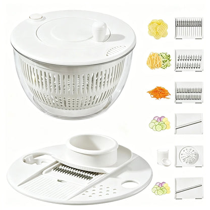 Large 3‑in‑1 Salad Spinner, Fruit & Vegetable Washing Strainer Bowl, Lettuce Dryer with 5‑Blade Slicer & Egg Yolk Separator, 5.3 Qt Multi‑Function Salad Prep Bowl, Practical Kitchen Gadget Set #SummerVibes