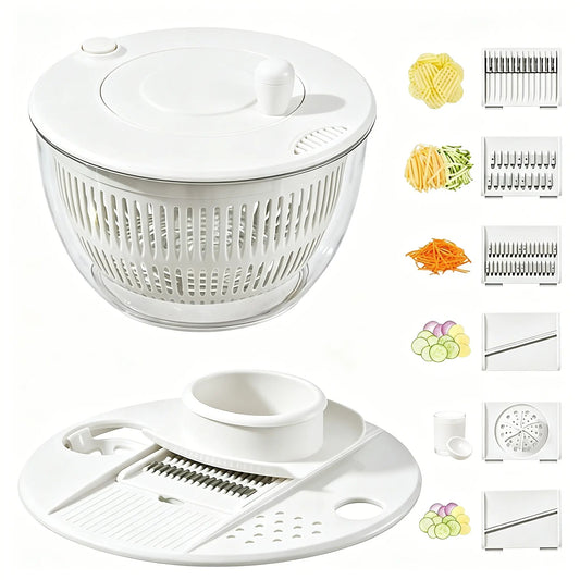 Large 3‑in‑1 Salad Spinner, Fruit & Vegetable Washing Strainer Bowl, Lettuce Dryer with 5‑Blade Slicer & Egg Yolk Separator, 5.3 Qt Multi‑Function Salad Prep Bowl, Practical Kitchen Gadget Set #SummerVibes