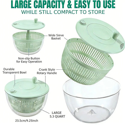 Large 3‑in‑1 Salad Spinner, Fruit & Vegetable Washing Strainer Bowl, Lettuce Dryer with 5‑Blade Slicer & Egg Yolk Separator, 5.3 Qt Multi‑Function Salad Prep Bowl, Practical Kitchen Gadget Set #SummerVibes