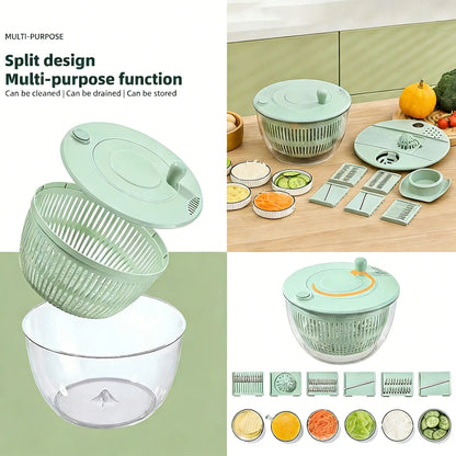 Large 3‑in‑1 Salad Spinner, Fruit & Vegetable Washing Strainer Bowl, Lettuce Dryer with 5‑Blade Slicer & Egg Yolk Separator, 5.3 Qt Multi‑Function Salad Prep Bowl, Practical Kitchen Gadget Set #SummerVibes