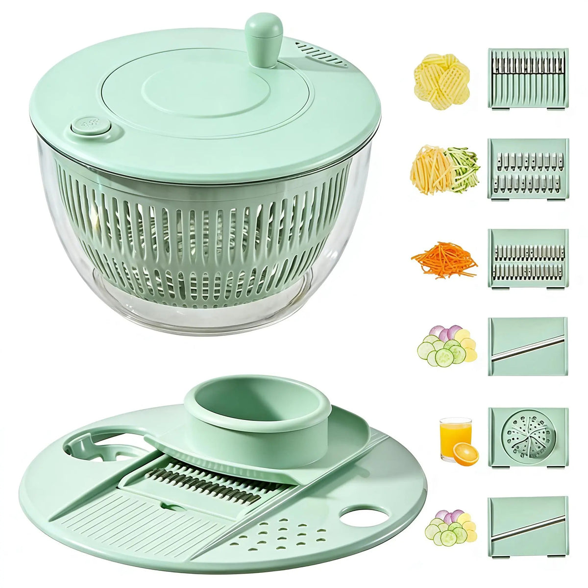 Large 3‑in‑1 Salad Spinner, Fruit & Vegetable Washing Strainer Bowl, Lettuce Dryer with 5‑Blade Slicer & Egg Yolk Separator, 5.3 Qt Multi‑Function Salad Prep Bowl, Practical Kitchen Gadget Set #SummerVibes